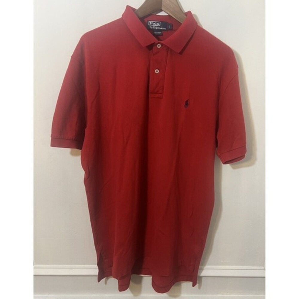 Polo Ralph Lauren Classic Fit Red Mesh Cotton Hi Lo Hem Blue Pony Mens Sz Large